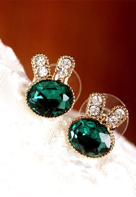 Student Earrings Inlaid With Emerald Flash Diamonds Delicate Animal Rabbit Earrings display picture 6