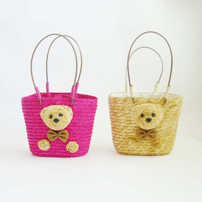 Women's Medium Straw Bear Solid Color Cute Square String Straw Bag display picture 3