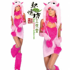 批发新款毛毛动物装/欧美万圣节圣诞装/性感欧美枚红猫女装PG0492