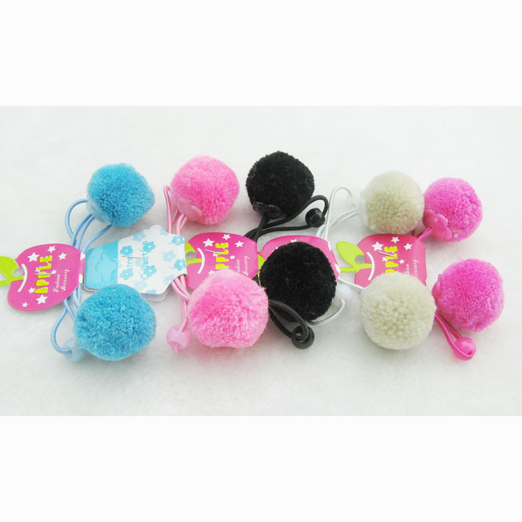 厂家直销毛球对扎 儿童头花 杨梅球头花 毛线球头花