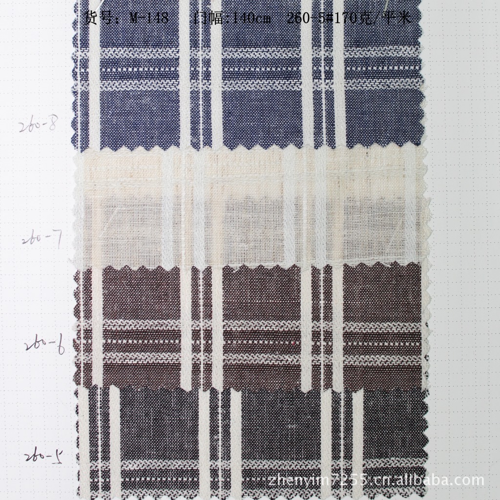 M-148棉麻混纺色织格子提花服装面料