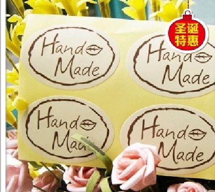 批发Zakka风handmade椭圆形小叶子烘培封口贴DIY礼品装饰贴10枚价