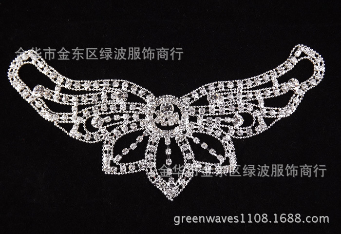 手缝闪亮A钻水钻链条成品diy裙子礼服婚纱T恤镶钻假领子V领部装饰