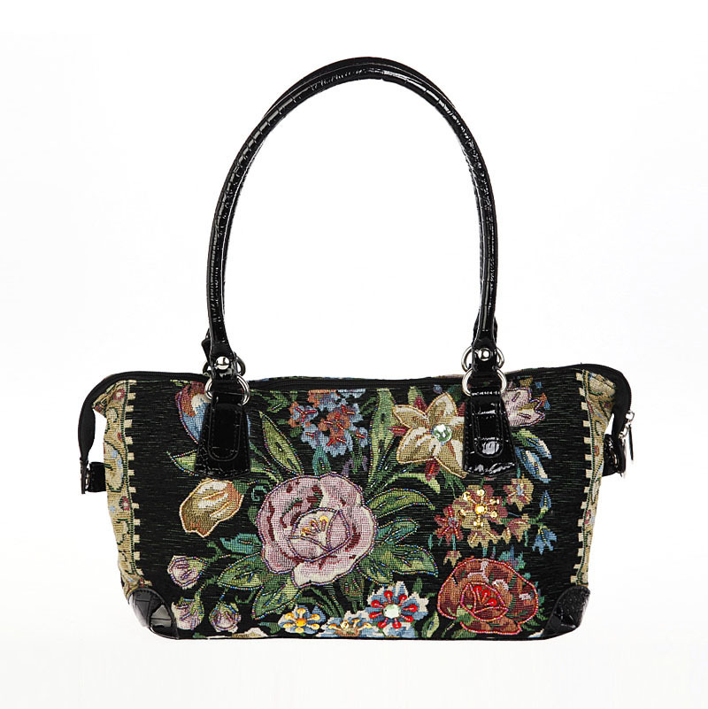 黛艺原创新款文艺复古淑女精品手工珠绣花朵单肩包手提包手挽包