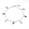 Ankle bracelet, fashionable crystal with amethyst, silver 925 sample, wholesale, Korean style, four-leaf clover