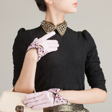 女士短款 彩钻 冬季时尚保暖手套 进口真皮羊皮手套 KU-054