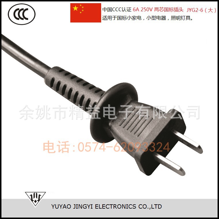国标CCC认证6A 250V两芯插头电源线JYG2-6大