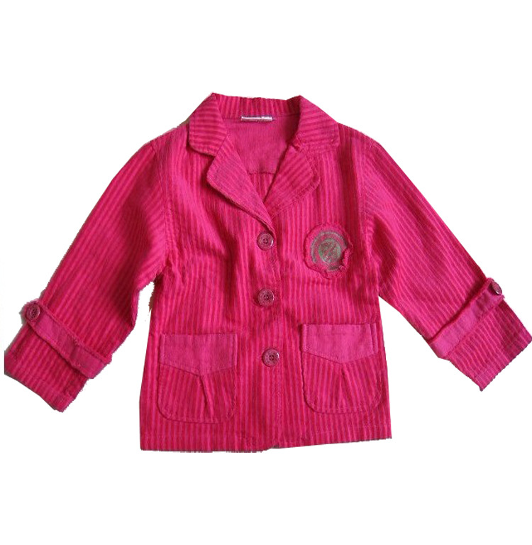 girl leisure time Korean Edition Rose red Wide corduroy Patch letters girl tailored collar coat