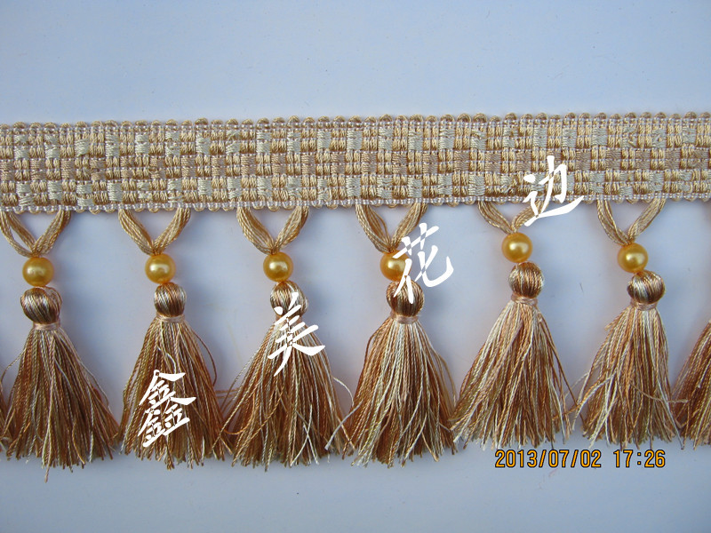 涤纶丝手工流苏珠子花边 窗帘花边吊珠花穗 有现货