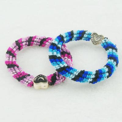 七彩条纹桃心扣粗皮筋 无缝皮筋 皮筋批发 饰品批发 秋冬|ms