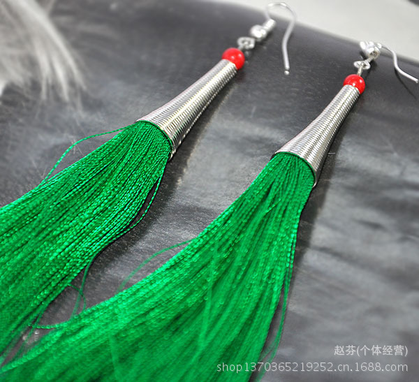 民族彩丝线流苏耳环