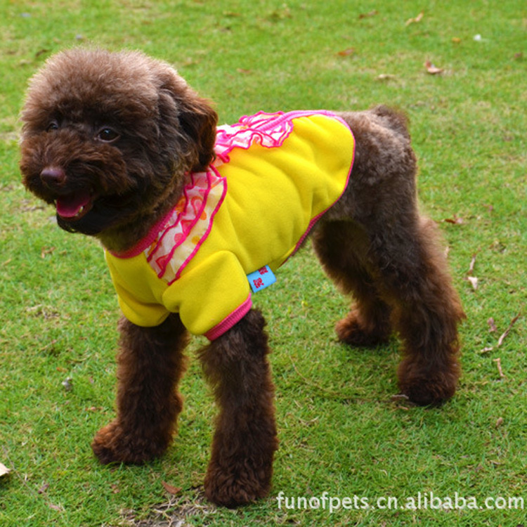 上海厂家新款狗狗衣服/宠物服装批发【荷叶边领子衫-黄色】混批|ru