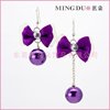 Asymmetrical purple sophisticated cute earrings with bow