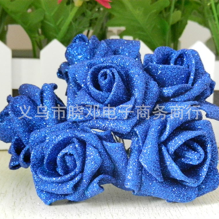 批发蓝色妖姬pe泡沫玫瑰花全金粉高亮粉玫瑰卡通花束用花 阿里巴巴