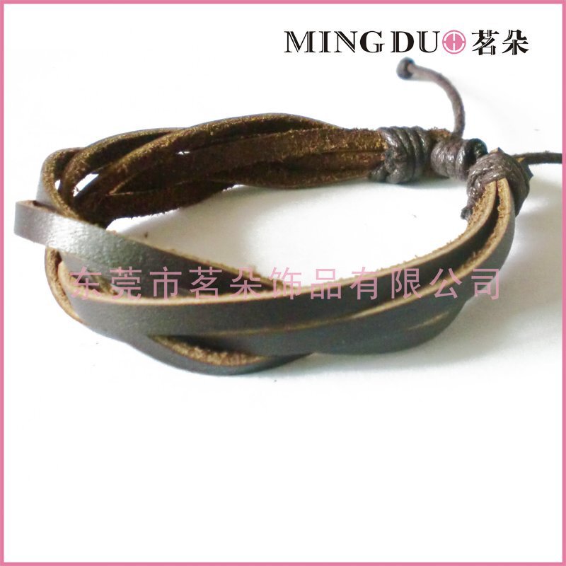 [Qiduo] Brown black simple woven leather bracelet handmade leather bracelet European and American BV punk style