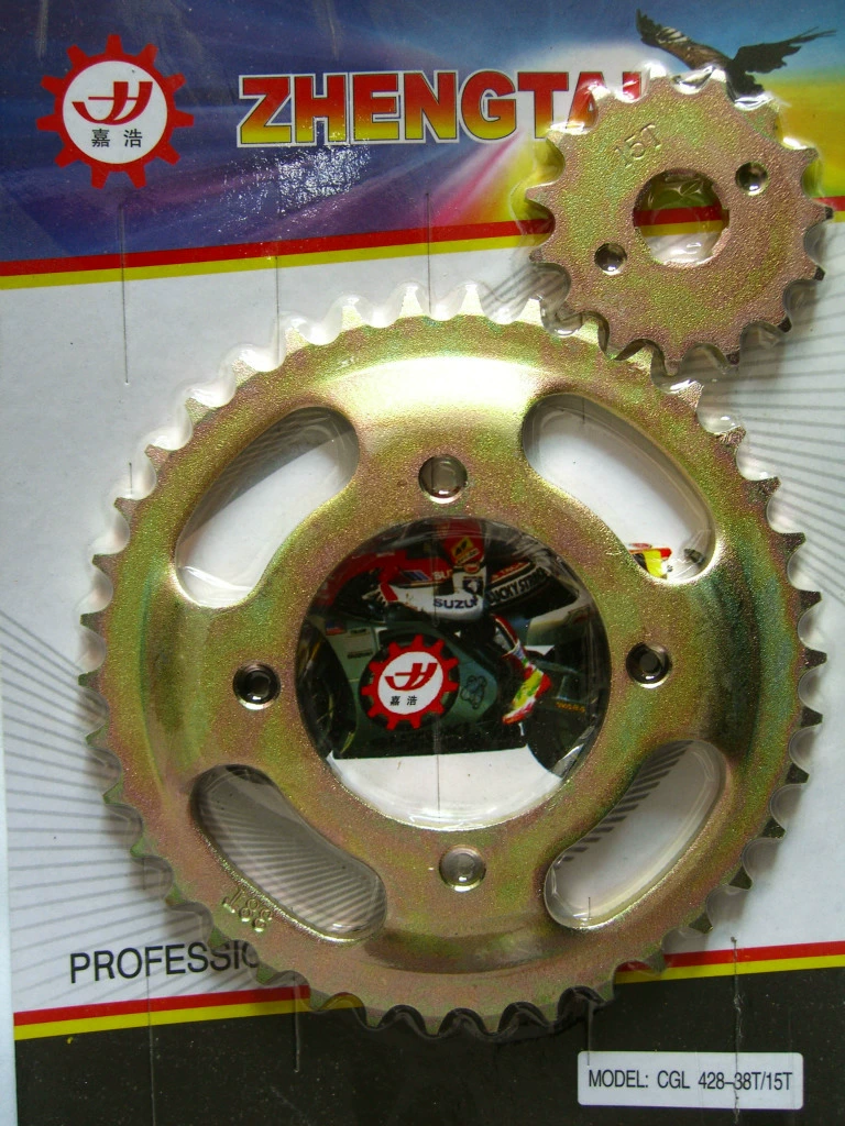 Профессиональное производство мотоцикла звездочки CG125 428-38T/15T, цвет, звездочка
