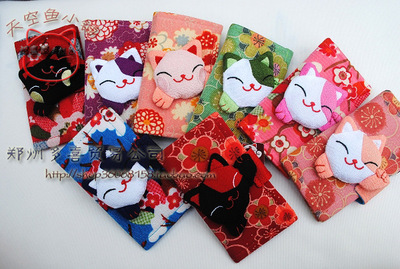 Japan Foreign trade Single stroke Kiyan A gentle wind Fortune cat Fabric art Cartoon Fold key case Card package Manufactor wholesale