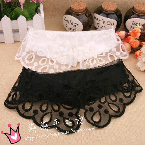 韩版刺绣镂空花朵黑白蕾丝网纱假领 直销女式衣领装饰品蕾丝假领