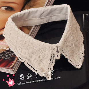 服装纺织辅料 韩版米白色水溶双层钩花蕾丝假领 复古娃衣领子坎肩