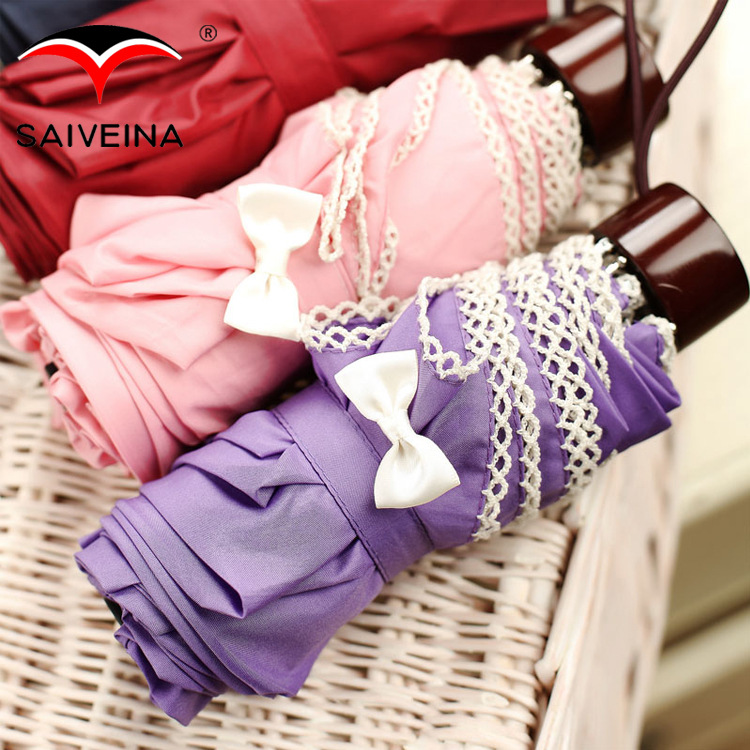 深圳雨伞小清新可爱蝴蝶结21寸5折超轻口袋伞女士适用晴雨伞