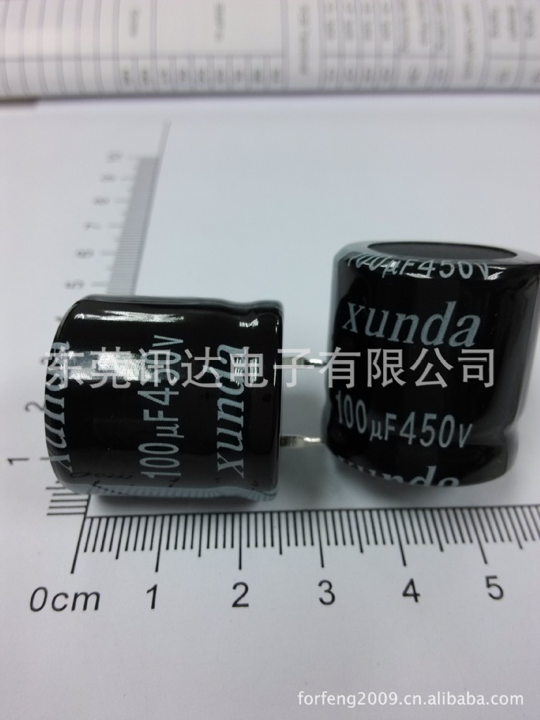 450V100uf封装尺寸25*25mm22*30牛角铝电解电容器P=10