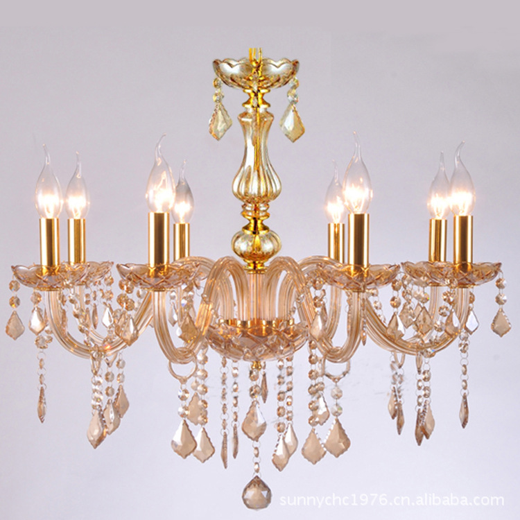 6 8 10 12 champagne Amber Crystal European candle chandelier hotel engineering Entertainment
