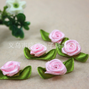 供应服装辅料 缎带小花 手工DIY小配件 手工小花 加叶玫瑰花多色