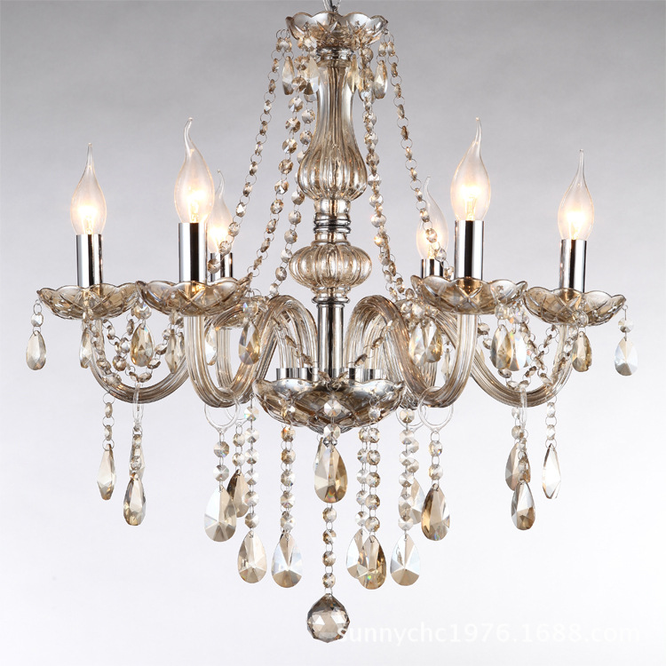 Araña de velas de coñac de estilo europeo araña de cristal de coñac araña de cristal marrón sala de estar dormitorio comedor
