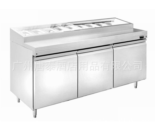厂家生产唐泰不锈钢豪华型三门沙拉台风冷批萨台（亚克力）