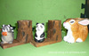 Cartoon painted pens holder with animals, wooden carved head sculpture, factory direct supply