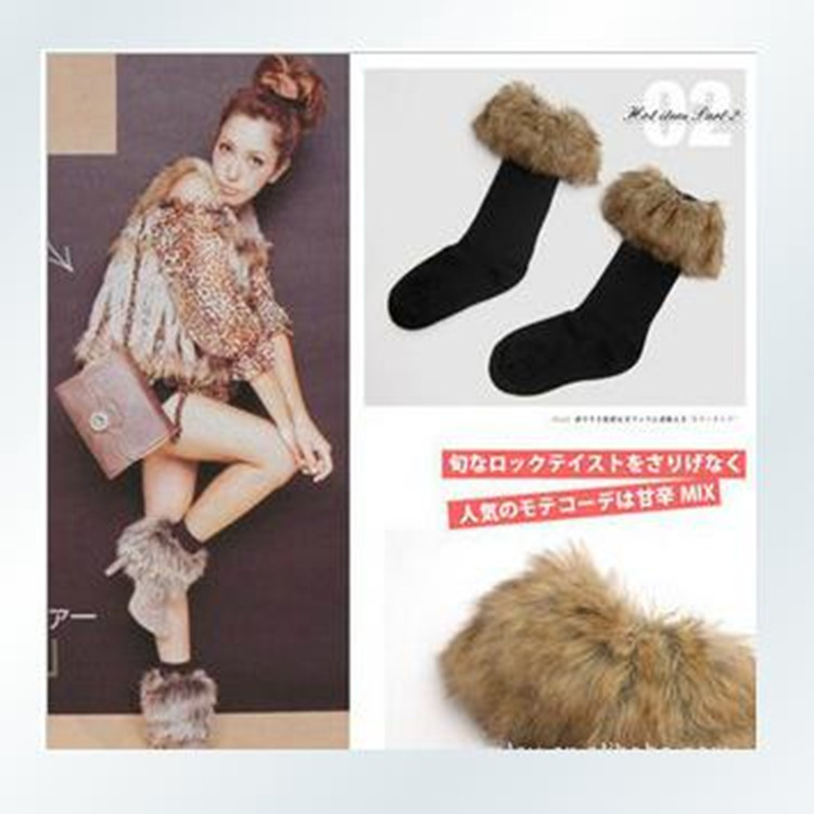 Special offer winter warm fur turn-up snow socks fashion socks mid-tube socks