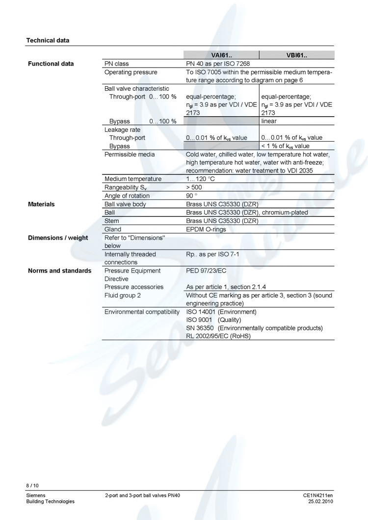 Siemens西门子 VAI61.25-16 二通螺纹全铜电动球阀1寸DN25 西门子