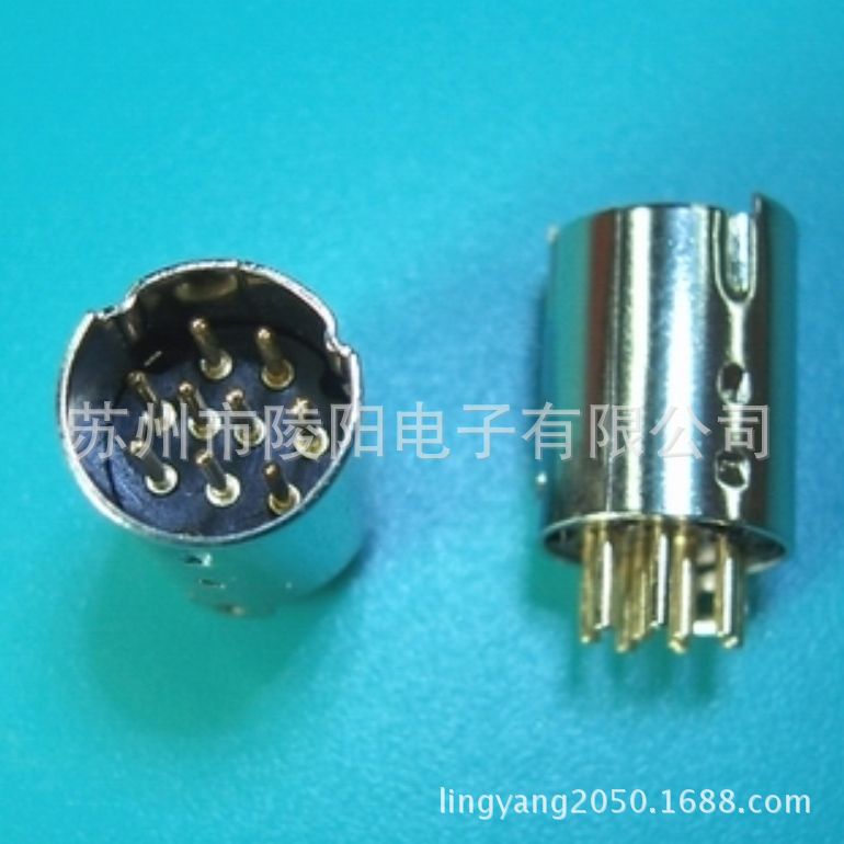 MINI DIN 9P公头/通边/铜壳镀镍/铜车针镀全金