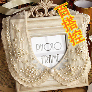 韩国时尚米杏色珍珠网纱蕾丝假领 钩花娃娃领服装辅料网纱假领子