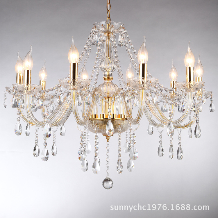 Barato al por mayor 10 oro transparente araña de cristal vela araña adecuado para sala de estar comedor Bienvenido personalizado