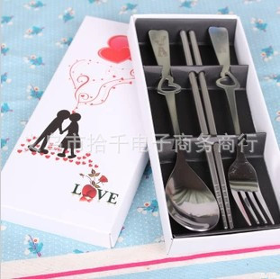 厂家直销创意款餐具心形套装婚庆生日情人节表白叉勺筷三件套特价|ms