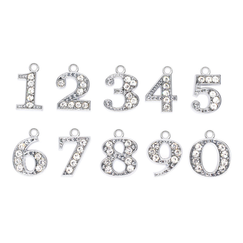 Alloy rhinestone digital pendant Arabic numerals 0-9 diy earrings pendant key chain jewelry accessories