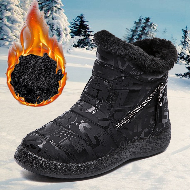 Racing Dragon nuevas botas de nieve de doble cremallera para mujeres más tamaño corto invierno Comercio exterior botas cortas de mujer botas acolchadas de algodón para mujeres 43