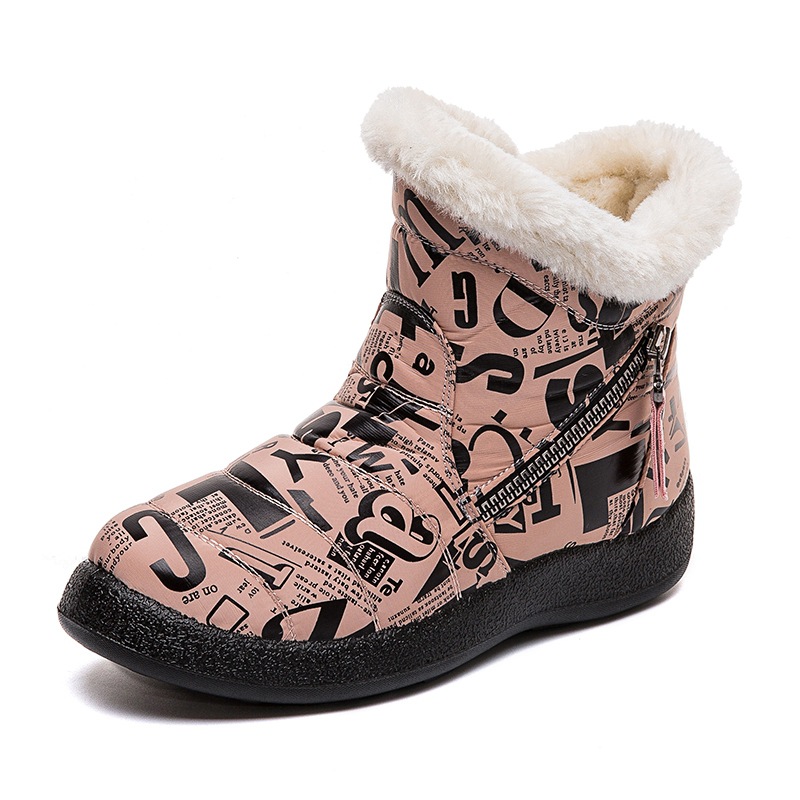 Racing Dragon nuevas botas de nieve de doble cremallera para mujeres más tamaño corto invierno Comercio exterior botas cortas de mujer botas acolchadas de algodón para mujeres 43