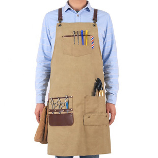 Cross-border Amazon barista apron multi-pocket catering canvas leather tooling men's and women's painting overalls printing