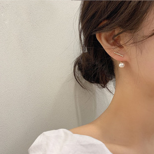 South Korea Dongdaemun 925 silver needle simple rhinestone small pearl stud earrings versatile elegant earrings girl earrings