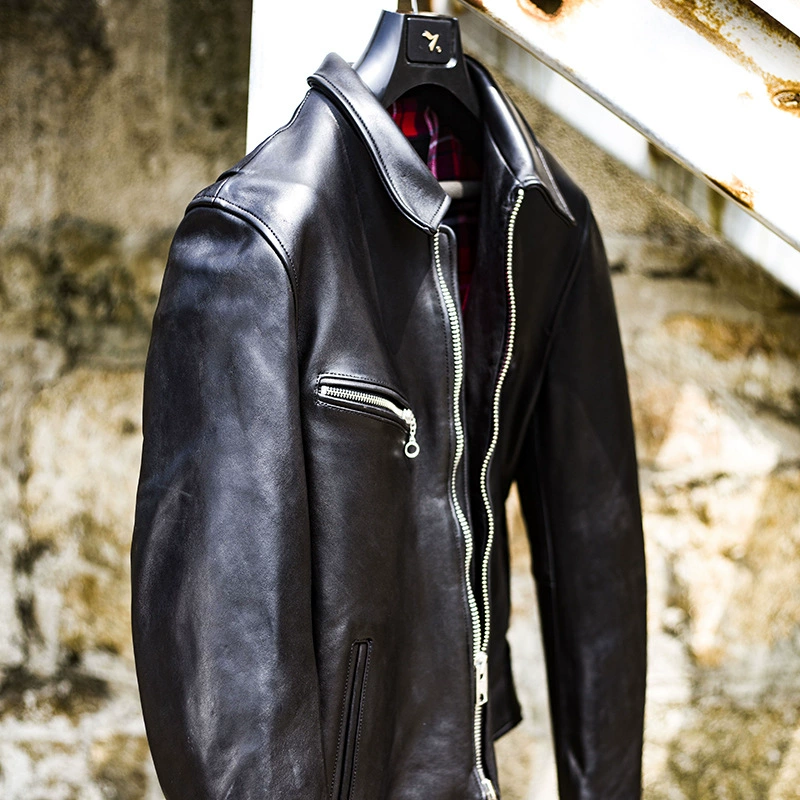 Men's genuine leather jacket, Japanese import, punk style, zip pockets, black, M–XXXL