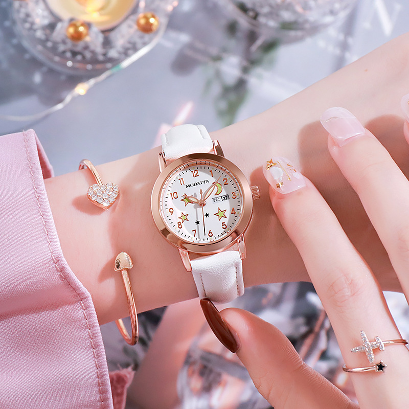 2020 New Arrival Watch Women's Korean Style Simple High School Student Luminous Double Calendar Women's Watch Waterproof Quartz Watch