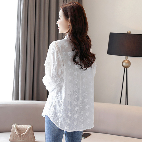 Lace Lace White Shirt Women's Long Sleeve 2024 Spring New Shirt Chic, Beautiful and Temperamental Cotton Top