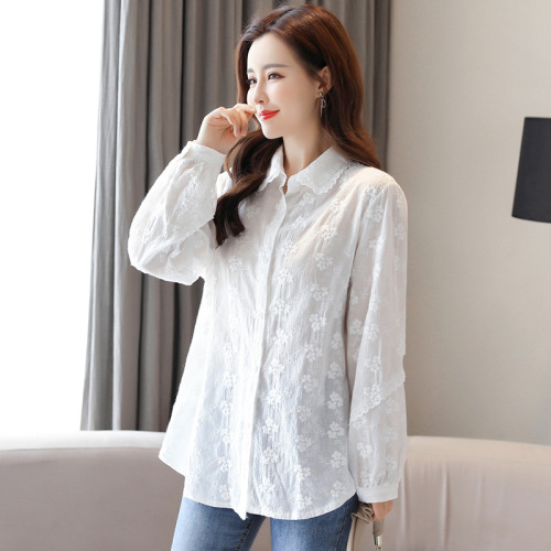 Lace Lace White Shirt Women's Long Sleeve 2024 Spring New Shirt Chic, Beautiful and Temperamental Cotton Top