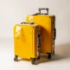 Yellow quality suitcase, phone holder