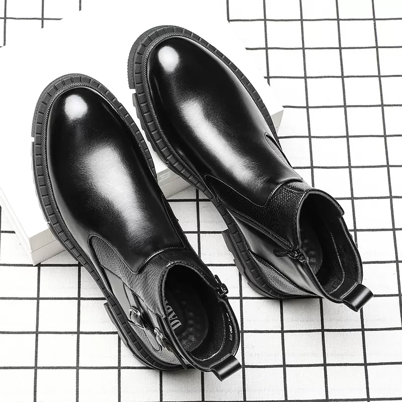 2024春季工装男鞋真皮男靴中高帮百搭男士马丁靴皮靴休闲防滑纯皮