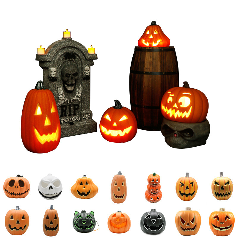 Halloween Pumpkin Lanterns Halloween Scene Decorations Funny Blow-Molded Pumpkin Lanterns Glowing Hollow Large Pumpkins
