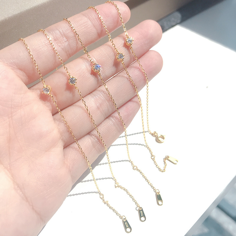 Simple Superfine s925 Silver Plated 10K Gold Small Zircon Extra Fine Bracelet Bracelet Japanese Light Luxury
