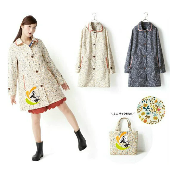 Japanese ultra thin cute fashionable travel trench coat, raincoat, floral print
